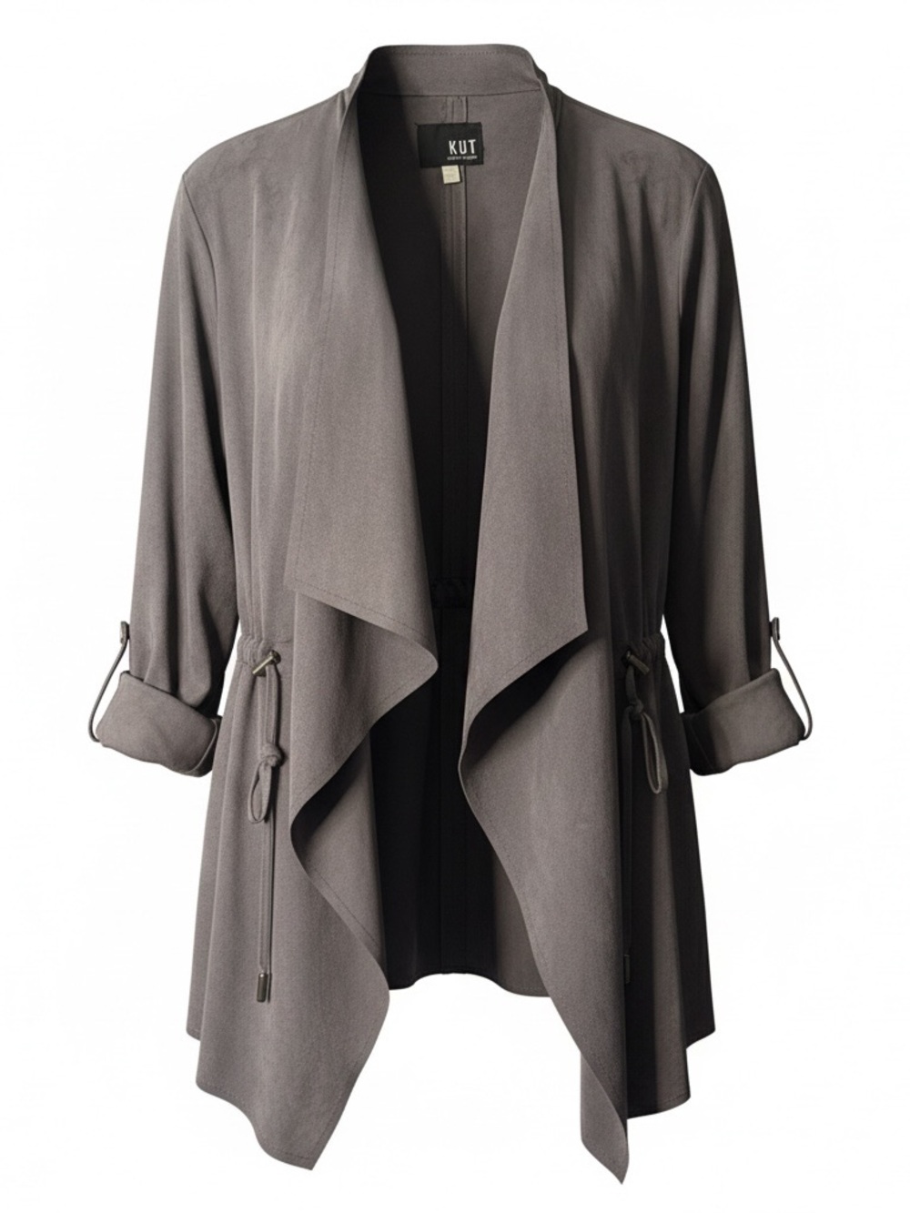 Kut from the Kloth Waterfall Jacket Women S Gray Like New Open Front Drawstring